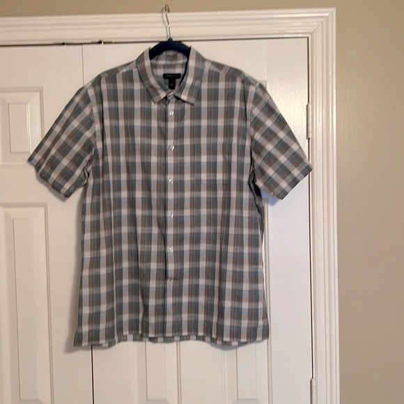 Van Heusen Other - VanHeusen Button Up Shirt, Large, 16-16 1/2. Colors: white, gray, teal, plaid.